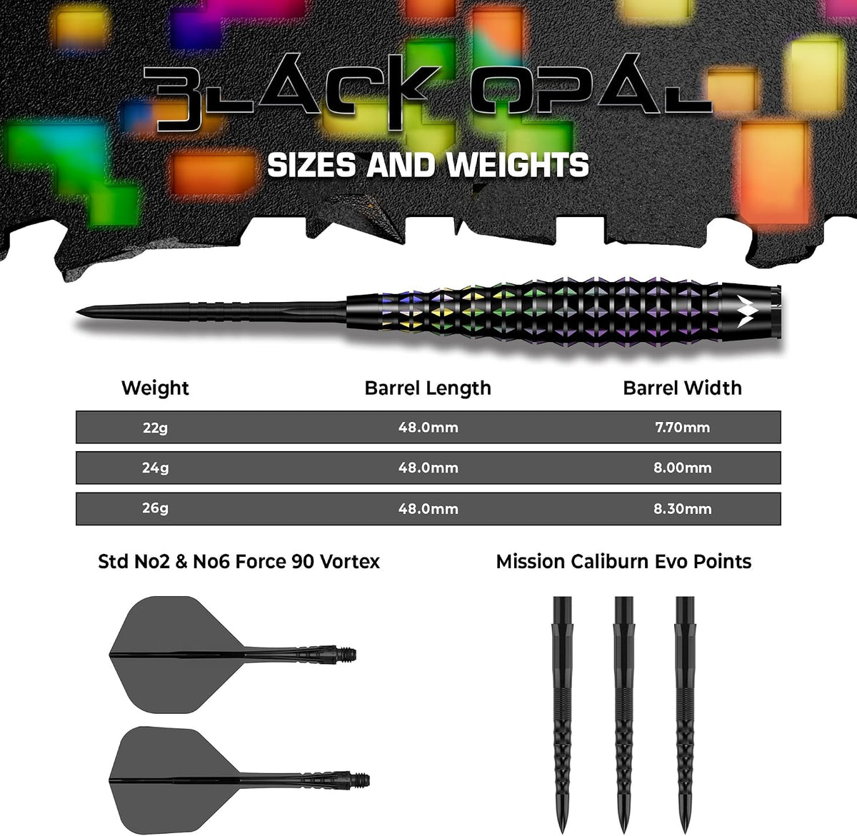Opal Darts - Steel Tip - 95% Tungsten | 24g | Black