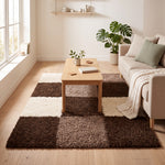 California Checked Shaggy Rug Deep Pile | 80cm x 150cm | Brown