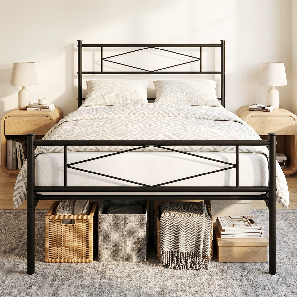 HOMCOM Bed Frame With Steel Slat Support, Noise-free