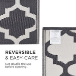 Luxury Outdoor Rug Waterproof Reversible For Garden Patio 100% Recycled, Black Nola Geometric | 120cm x 180cm | Black