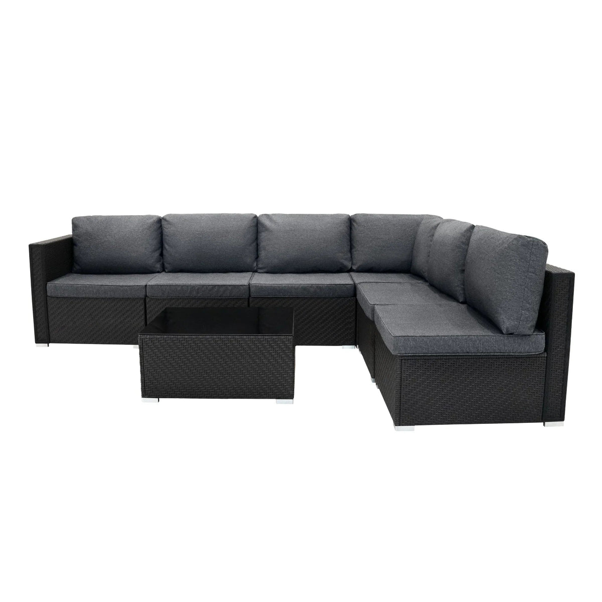 Rattan Modular 7 Piece Furniture Set - Black | Black