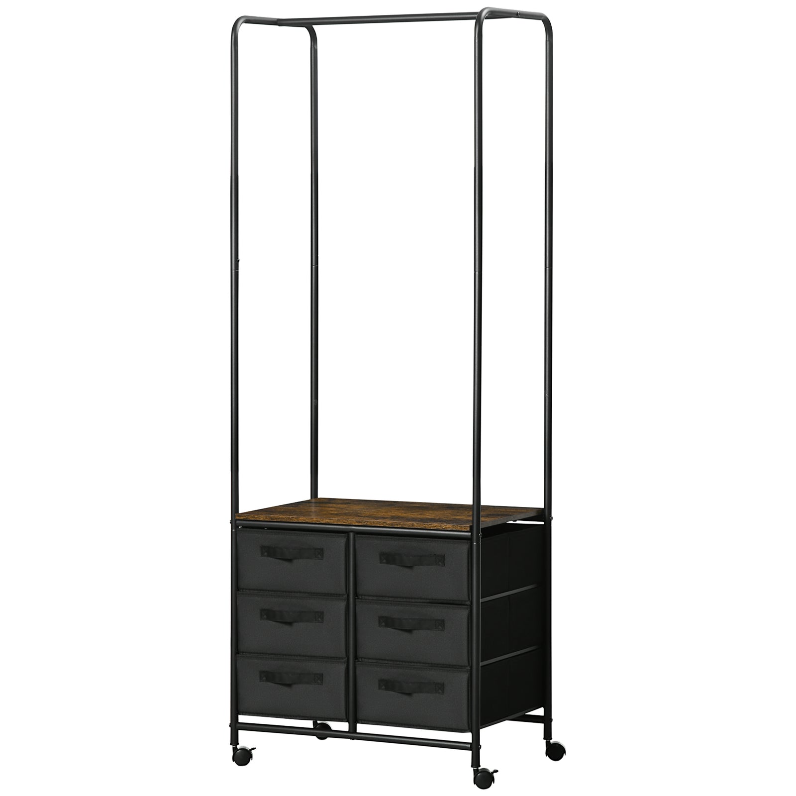 Hanging Clothes Rail Clothes Rack W/ 6 Fabric Drawers
