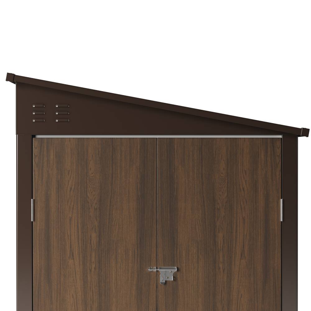 4.6 X 9ft Outdoor Metal Storage Shed With 3d Brown Wood Grain Finish,garden Tool Storage House, Double Doors, 2 Vents & 4 Hooks