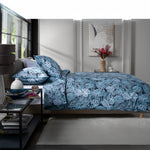 Tropical Garden Blue 100% Cotton Duvet Cover Set With Piped Edging | King | Blue