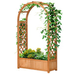 Outsunny Raised Garden Bed With Arch Trellis, Garden Planter Box, Brown