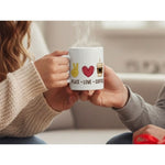 Dyzi Peace Love Coffee Quote Ceramic Coffee Mug White