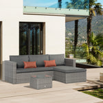 3 Pcs Outdoor Pe Rattan Sofa Set W/ Glass Table