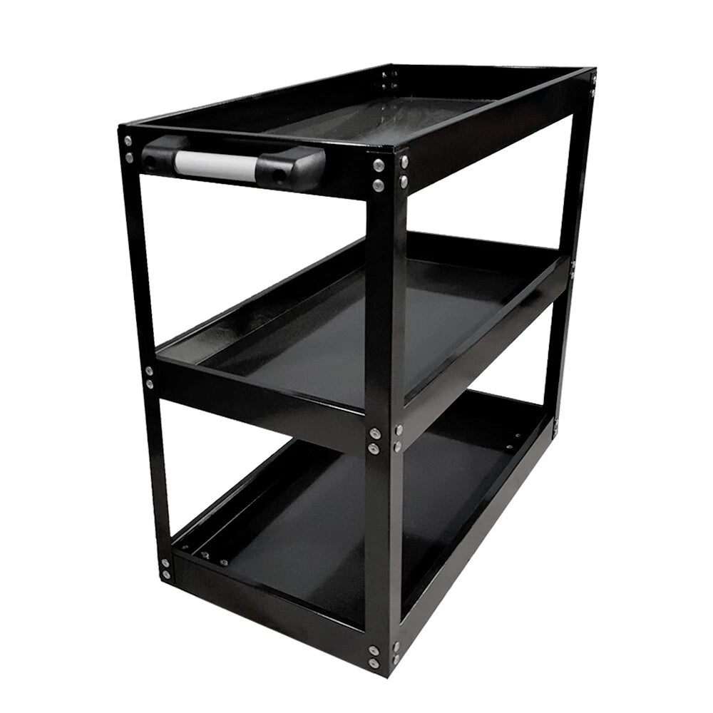 Tool Storage Heavy Duty Durable Garage Trolley Workshop 3 Tier Wheel Cart Shelf | Black