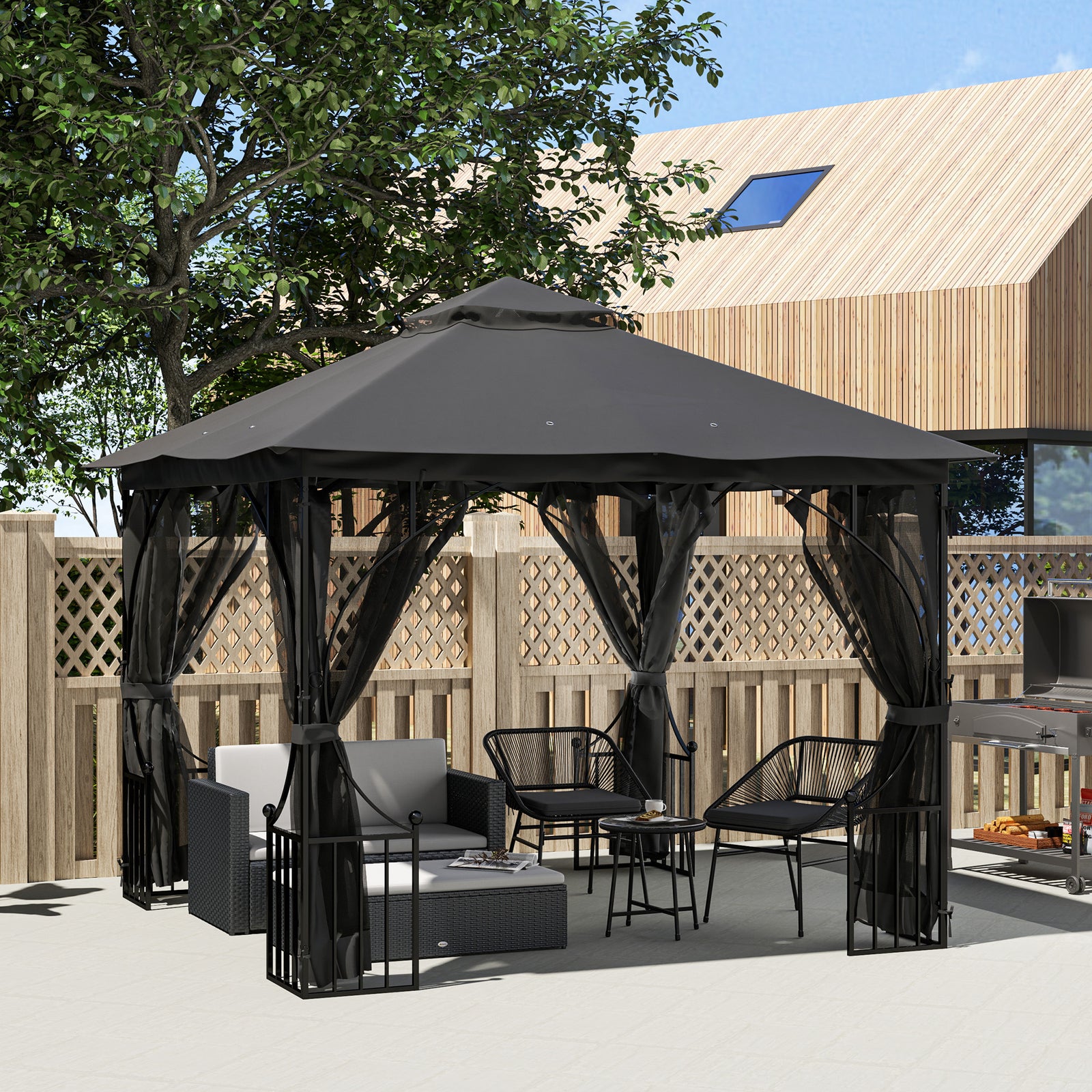3x3m Garden Gazebo, Double Tier Sun Shade