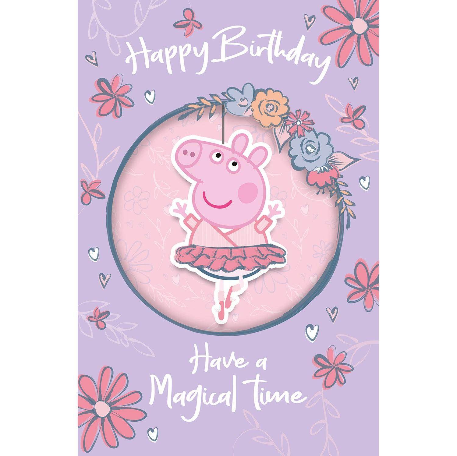 Peppa Pig Girls Birthday Card, Dangling Ballerina Official Product