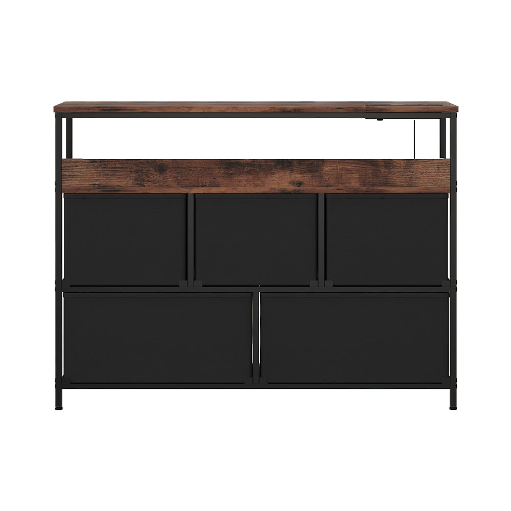 5-drawer Metal Frame Chest Of Drawers Storage Cabinet With Power Strip | Black