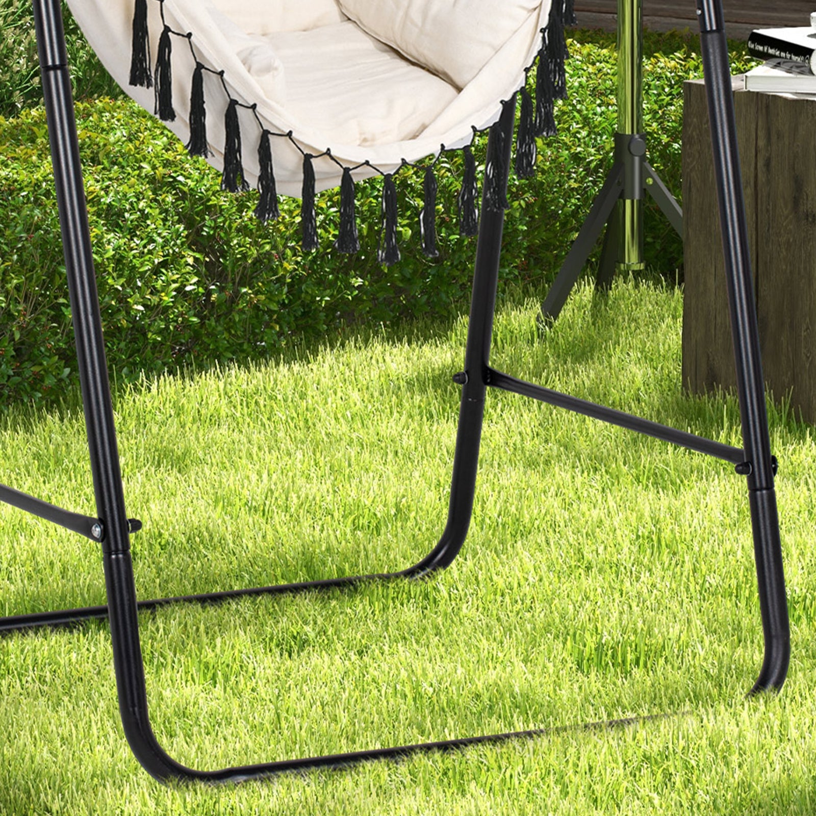 Patio Hammock Chair With Stand,  Cushion, Armrest, Hooks | Cream