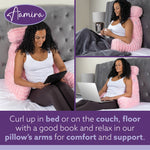 Luxurious Xl Reading Pillow Detachable Headrest, Soft Ribbed Faux Fur, Memory Foam Cuddle Cuddle Cushion Backrest | XL | Pink