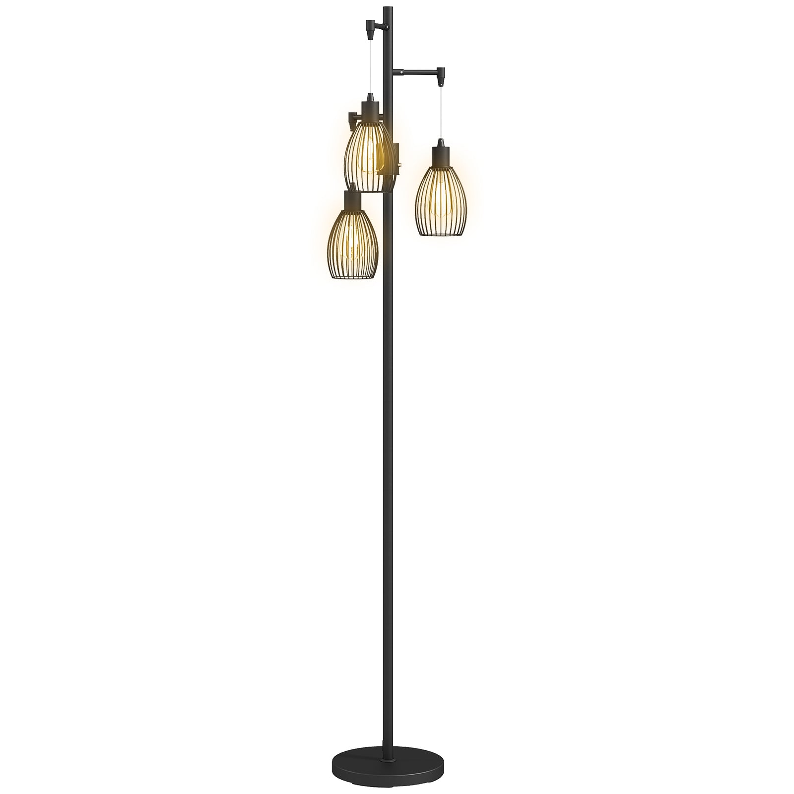 HOMCOM Industrial 3-light Floor Lamp Dimmable Led Standing Lamp, Black