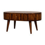 Solid Wood Stripe Chestnut Coffee Table, 2 Drawers, Dark Brown