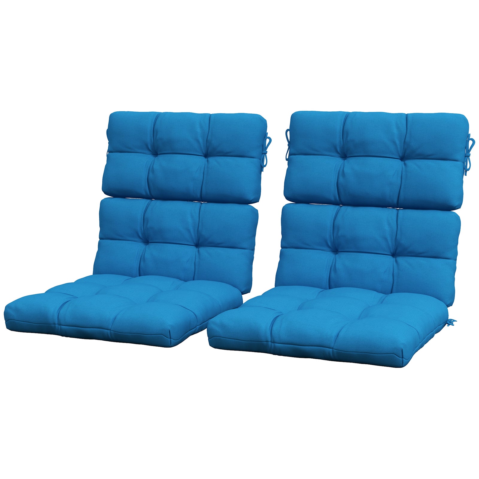 2pc Outdoor Seat Cushion With Backrest, Ties, For Garden | Blue