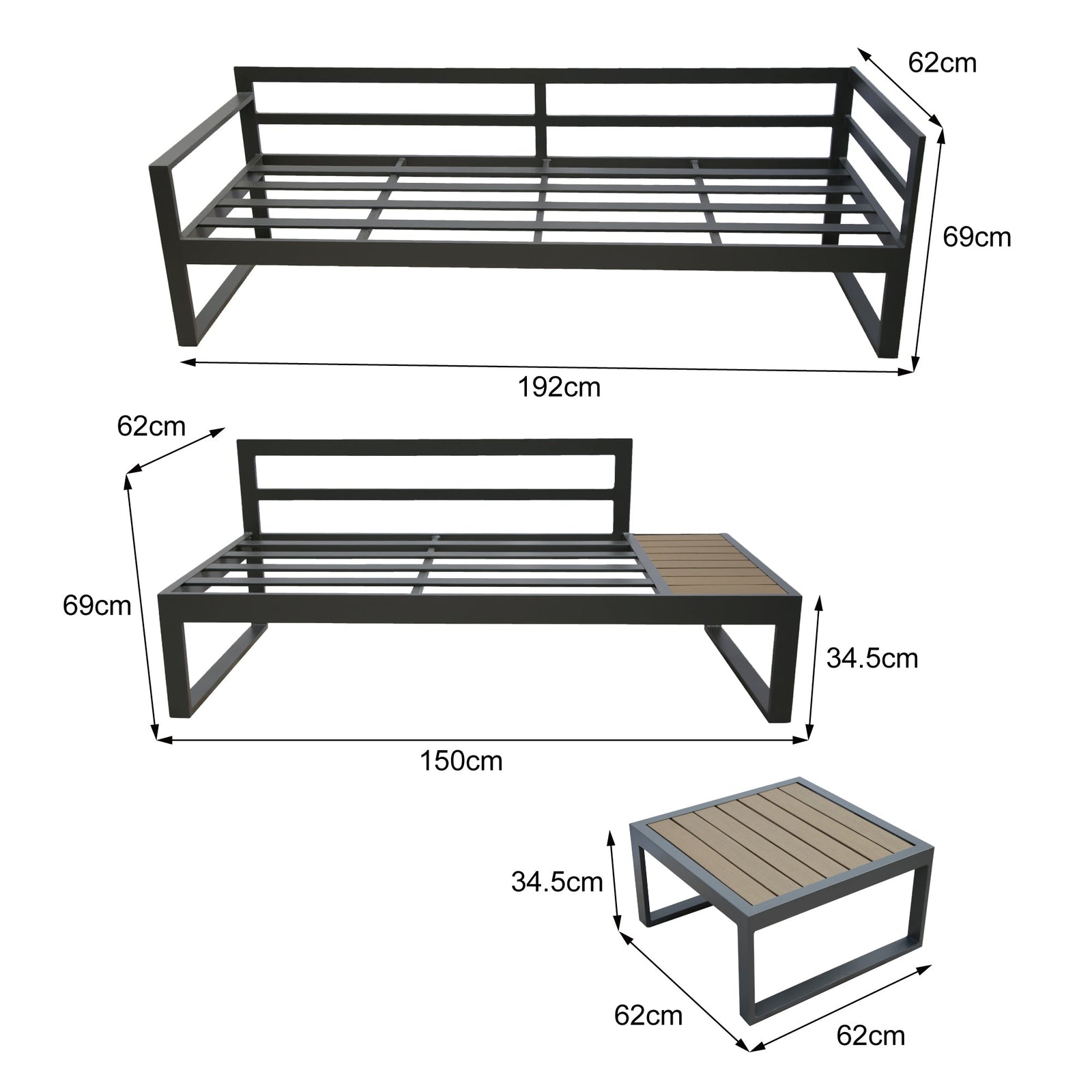 Stylish Positano 5-seater Outdoor Aluminium Sofa Set With Coffee Table | Grey