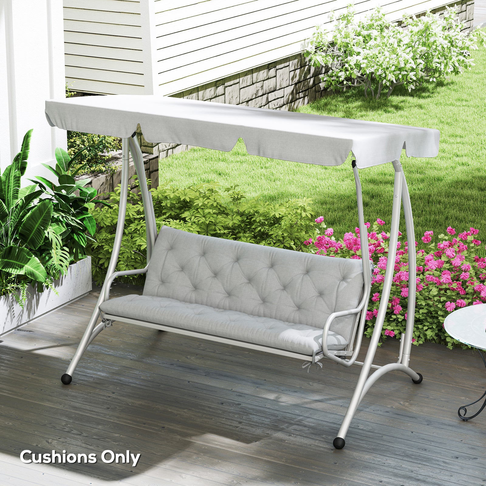 3 Seater Garden Bench Cushion Outdoor Seat Pad W/ Ties