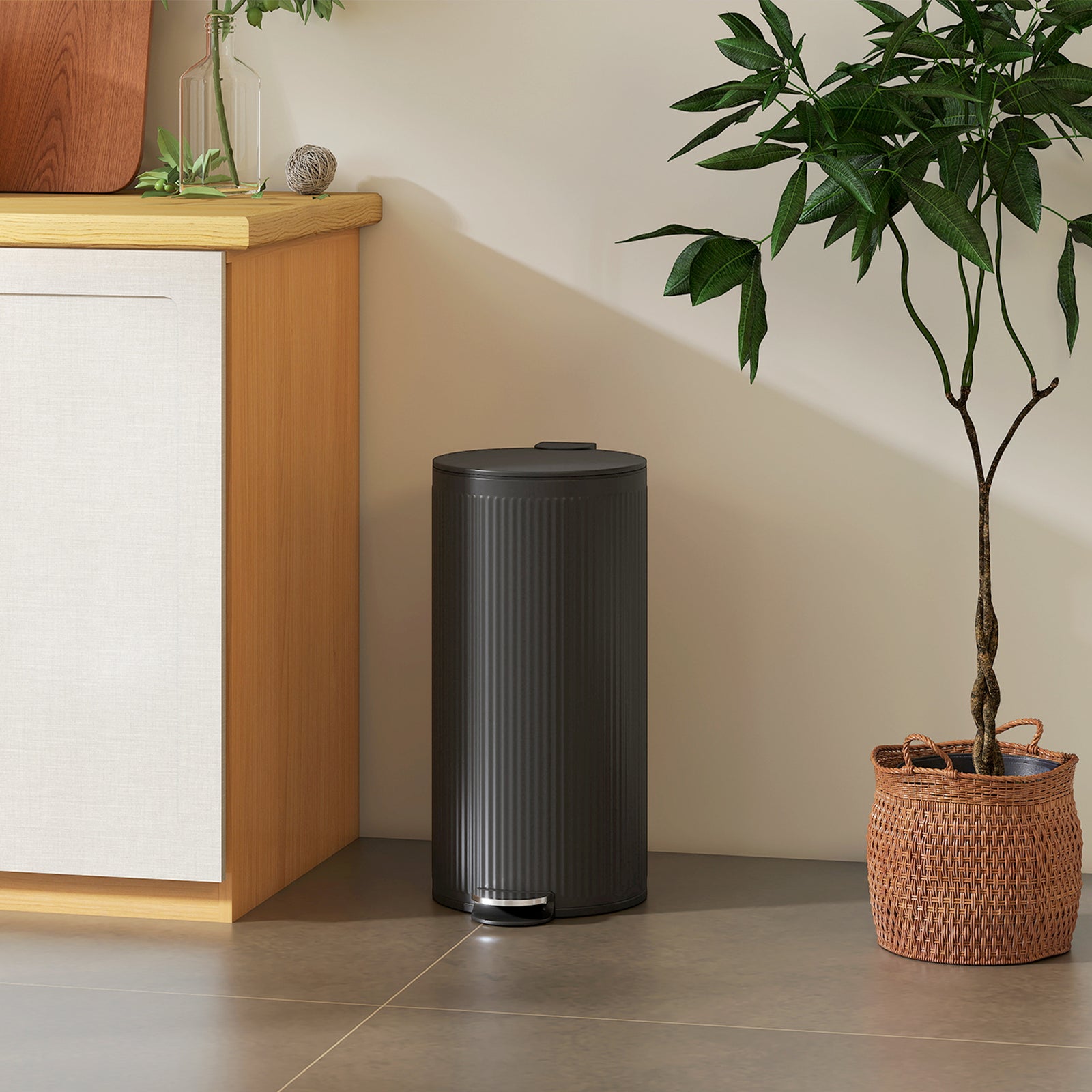 Kitchen Bin, 30 Litre Pedal Rubbish Bin With Removable Bucket | Black