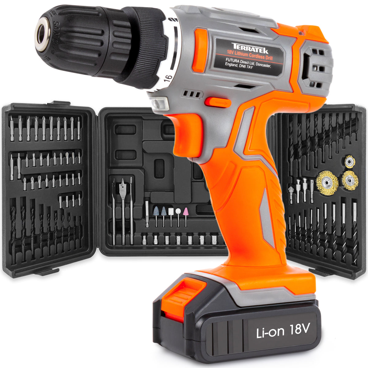 18v Cordless Drill And Screwdriver Set & Drill Bit Kit Li-ion Battery Included, Lightweight Power Battery Drill | 89 Piece Kit – 1x Battery + Charger + Carry Case | Orange