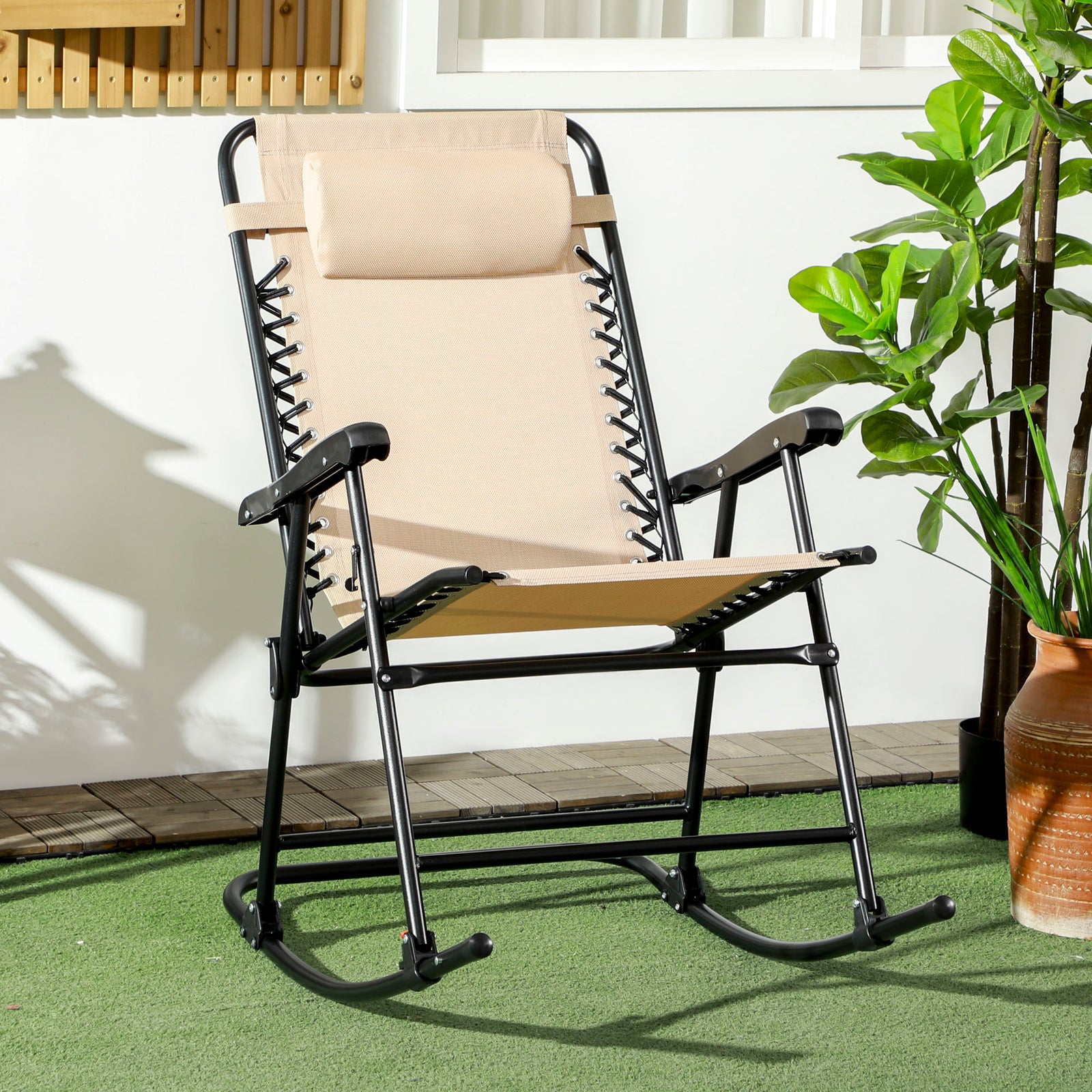 Folding Rocking Chair Zero Gravity With Headrest | Beige