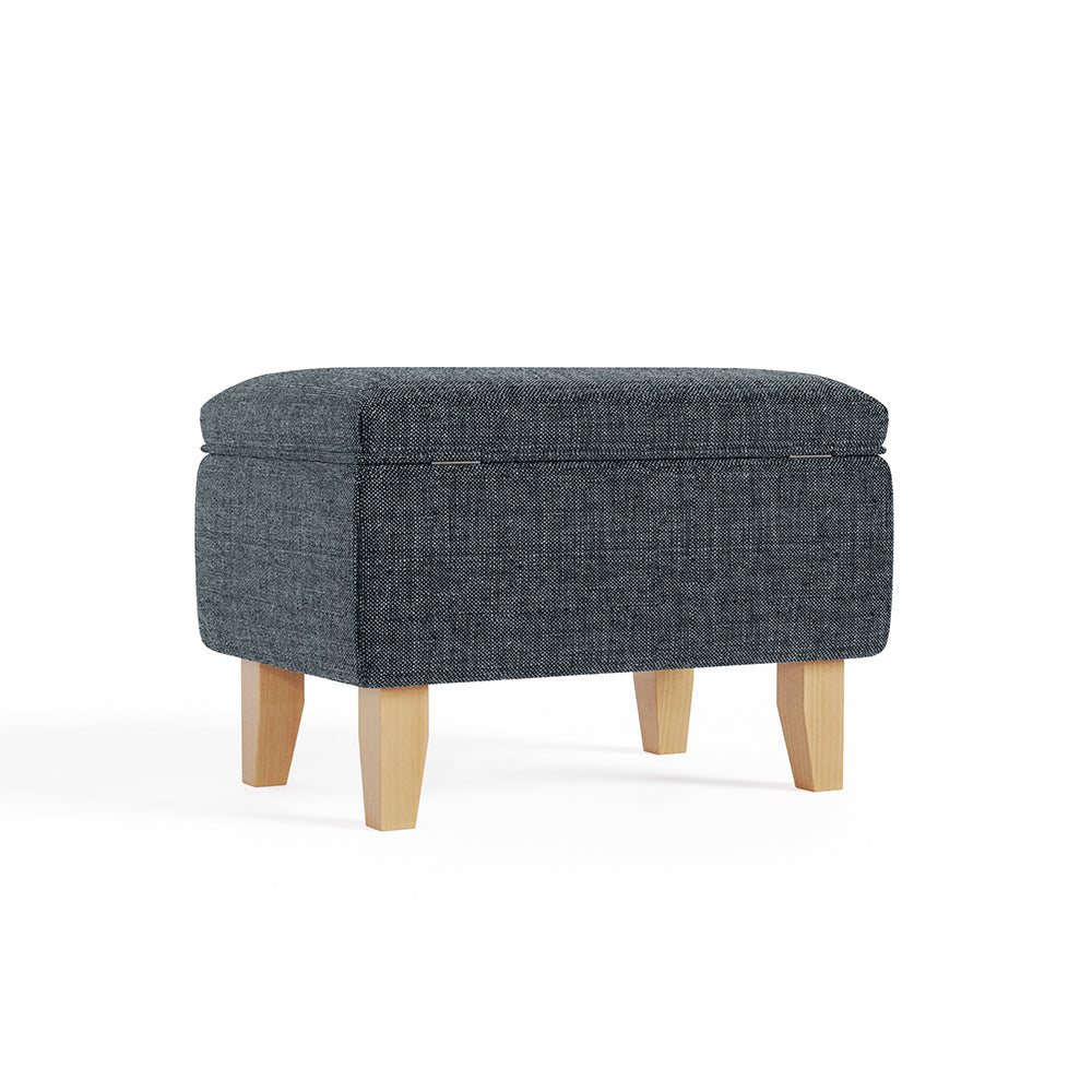 Dark Grey Linen Upholstered Storage Ottoman Footstool
