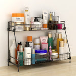 Free Standing 2 Tiers Spice Herb Jar Rack Holder Storage Organizer Counter Shelf Black | Medium | Black