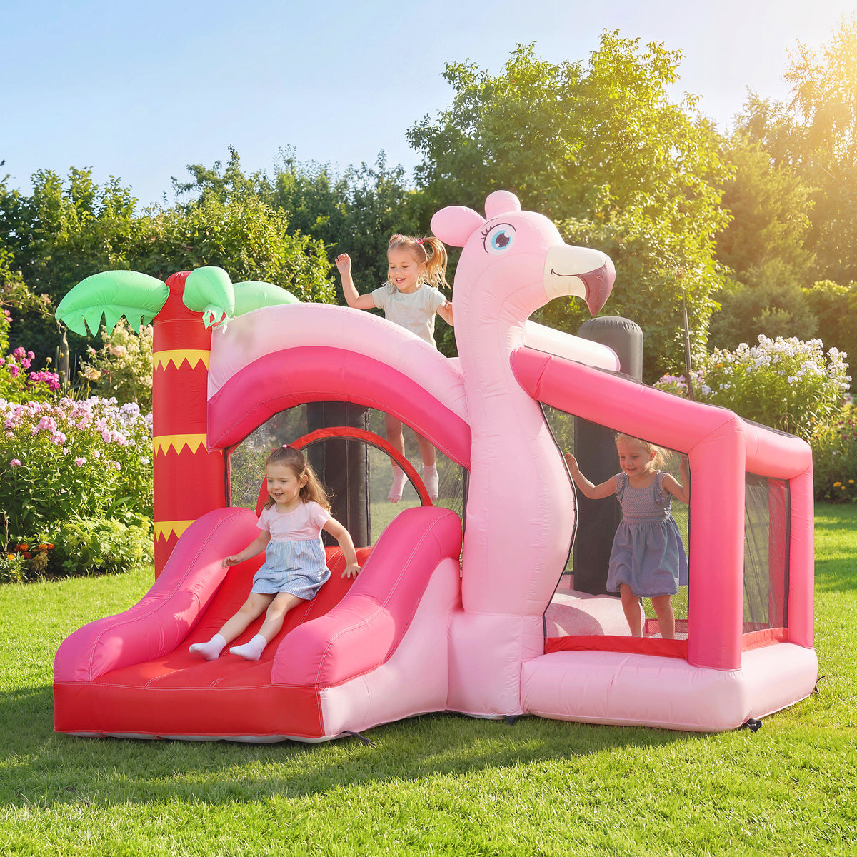 AIYAPLAY Kids Inflatable Bounce House With Blower For Indoor Outdoor, Pink