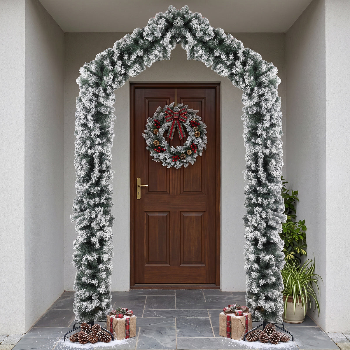 HOMCOM 9ft Flocked Snow Christmas Tree Arch With 1400 Branch Tips, Green