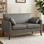2 Seater Sofa, 132 Cm Modern Small Sofa With Solid Wood Legs | Grey