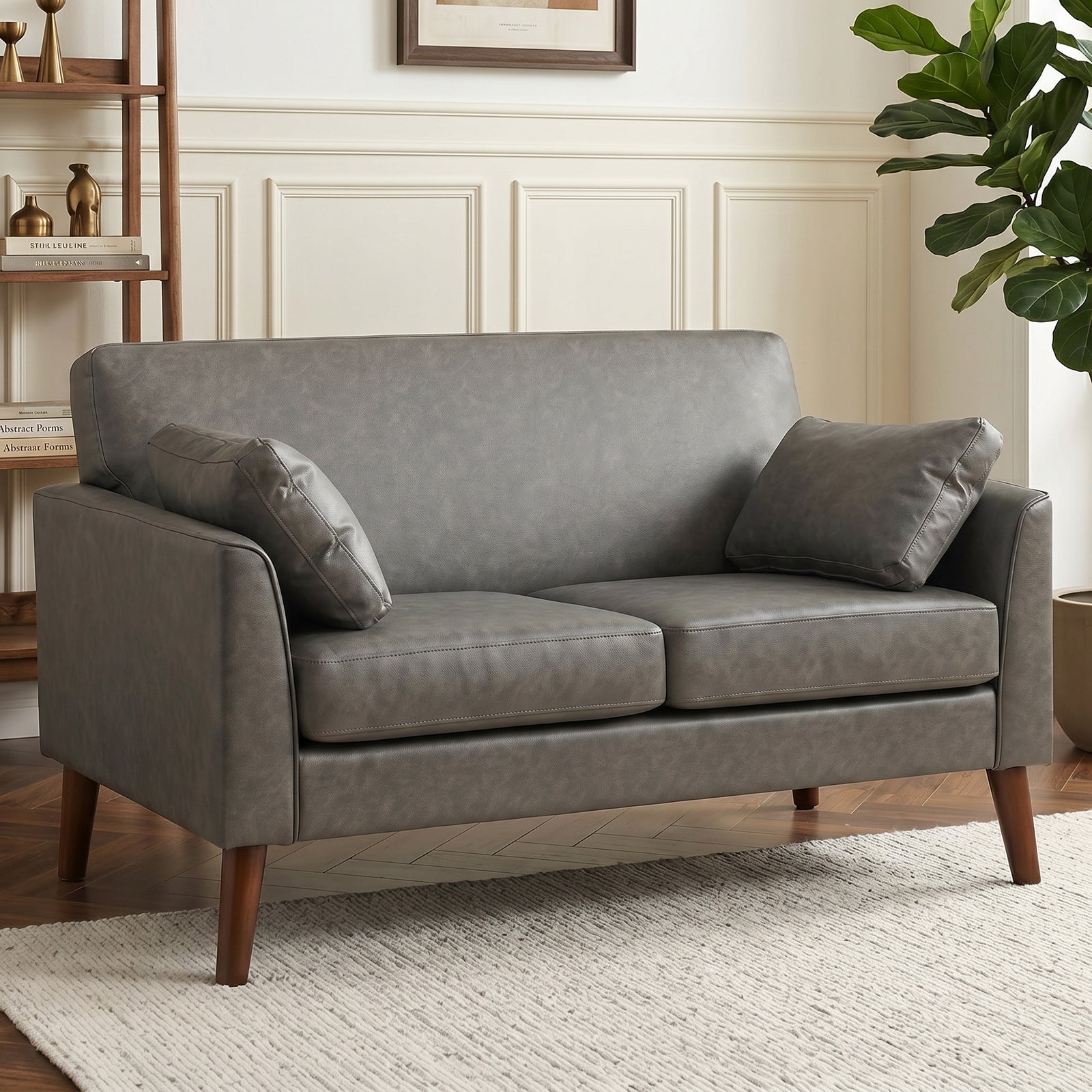 2 Seater Sofa, 132 Cm Modern Small Sofa With Solid Wood Legs | Grey