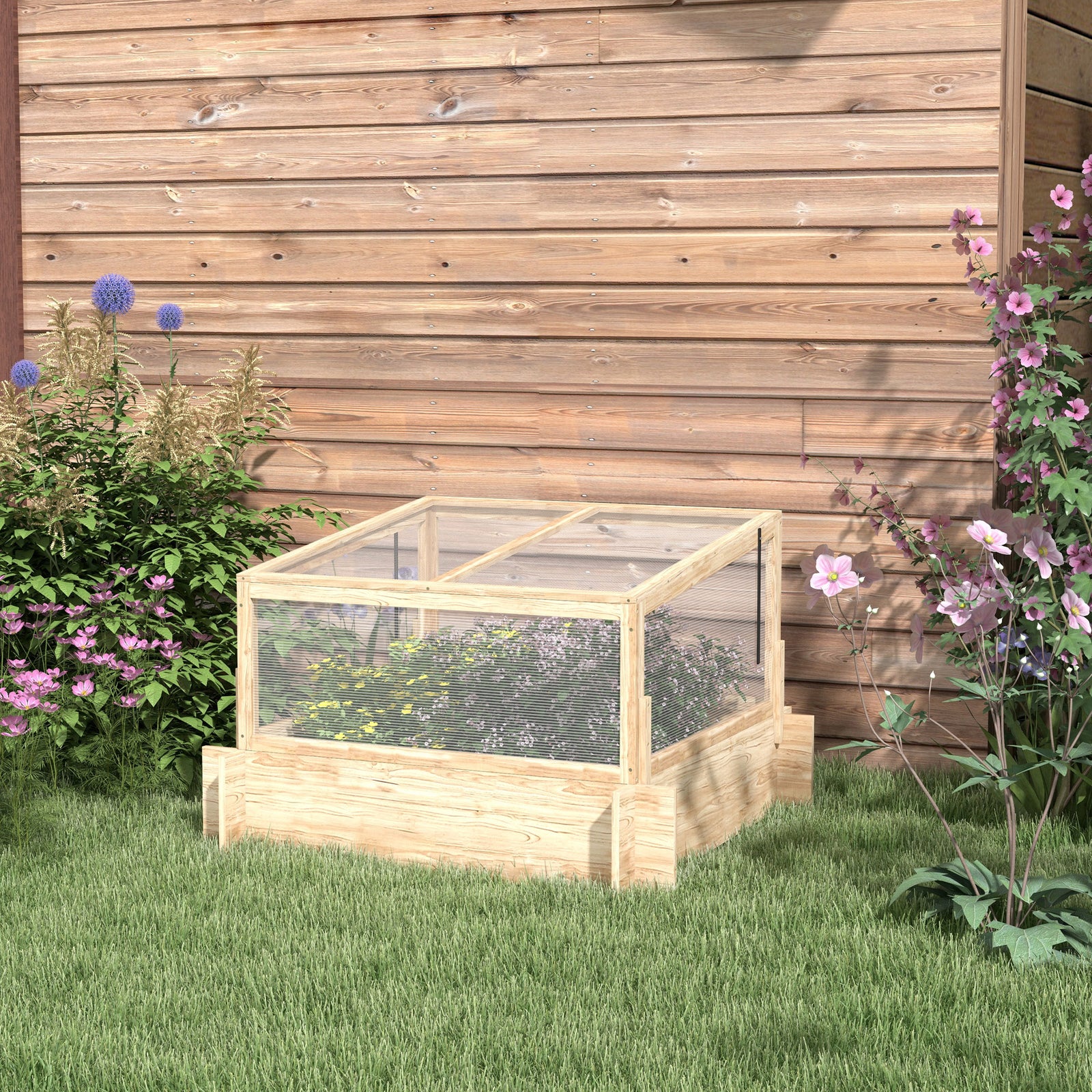 Raised Garden Bed With Openable Greenhouse