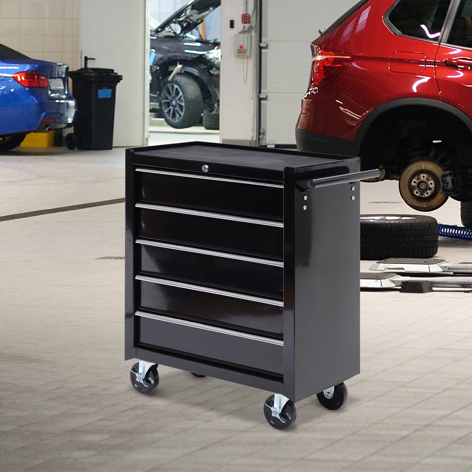 5-drawer Tool Cabinet With Wheels, Lockable | Black
