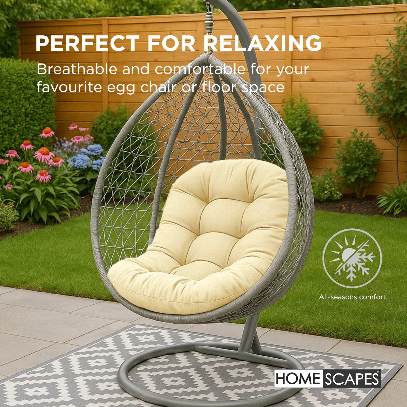 Luxury Garden Round Egg Chair Swing Cushion, 80 X 120 Cm | One Size | Cream