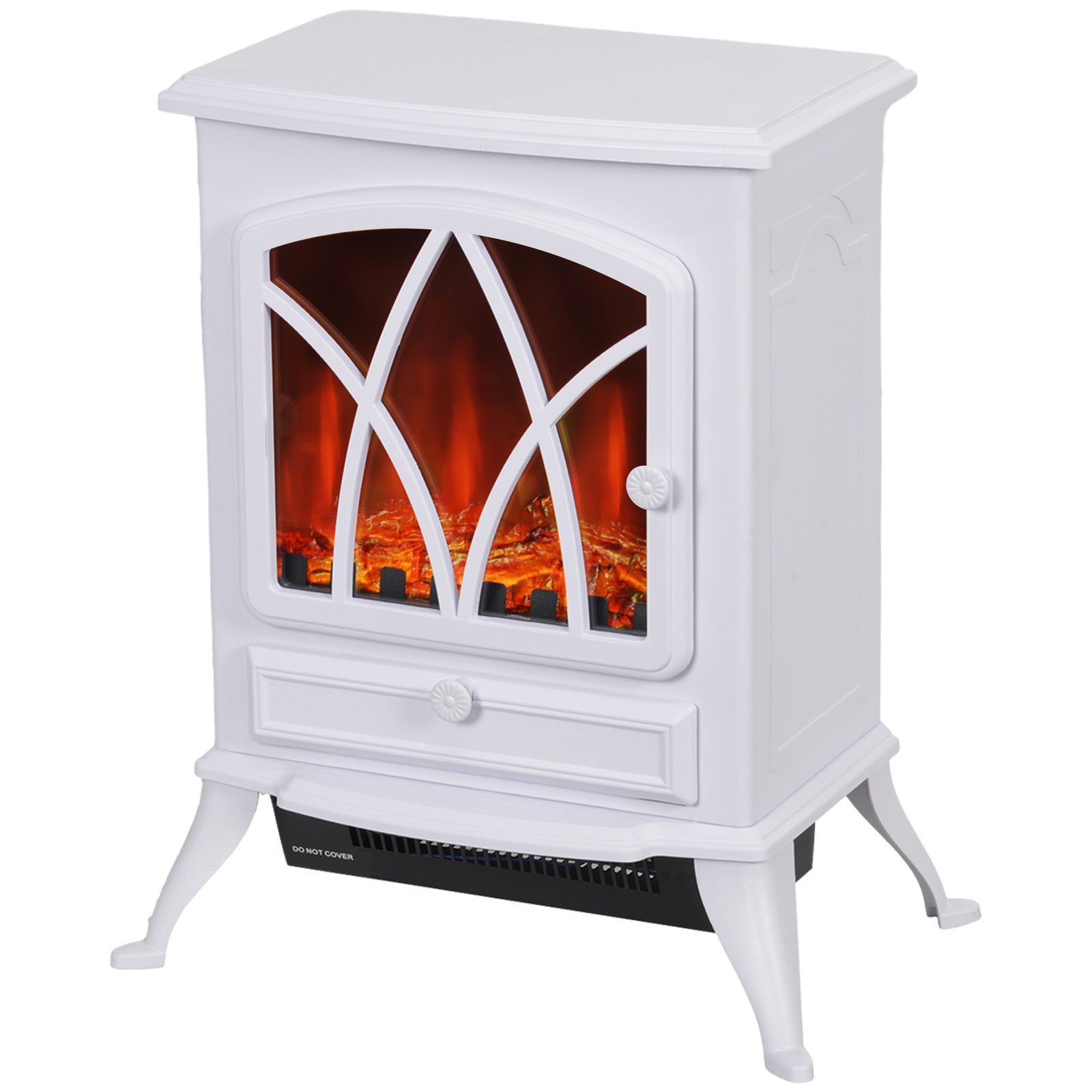Freestanding Fireplace Flame Effect Electric Heater Burning | One Size | White