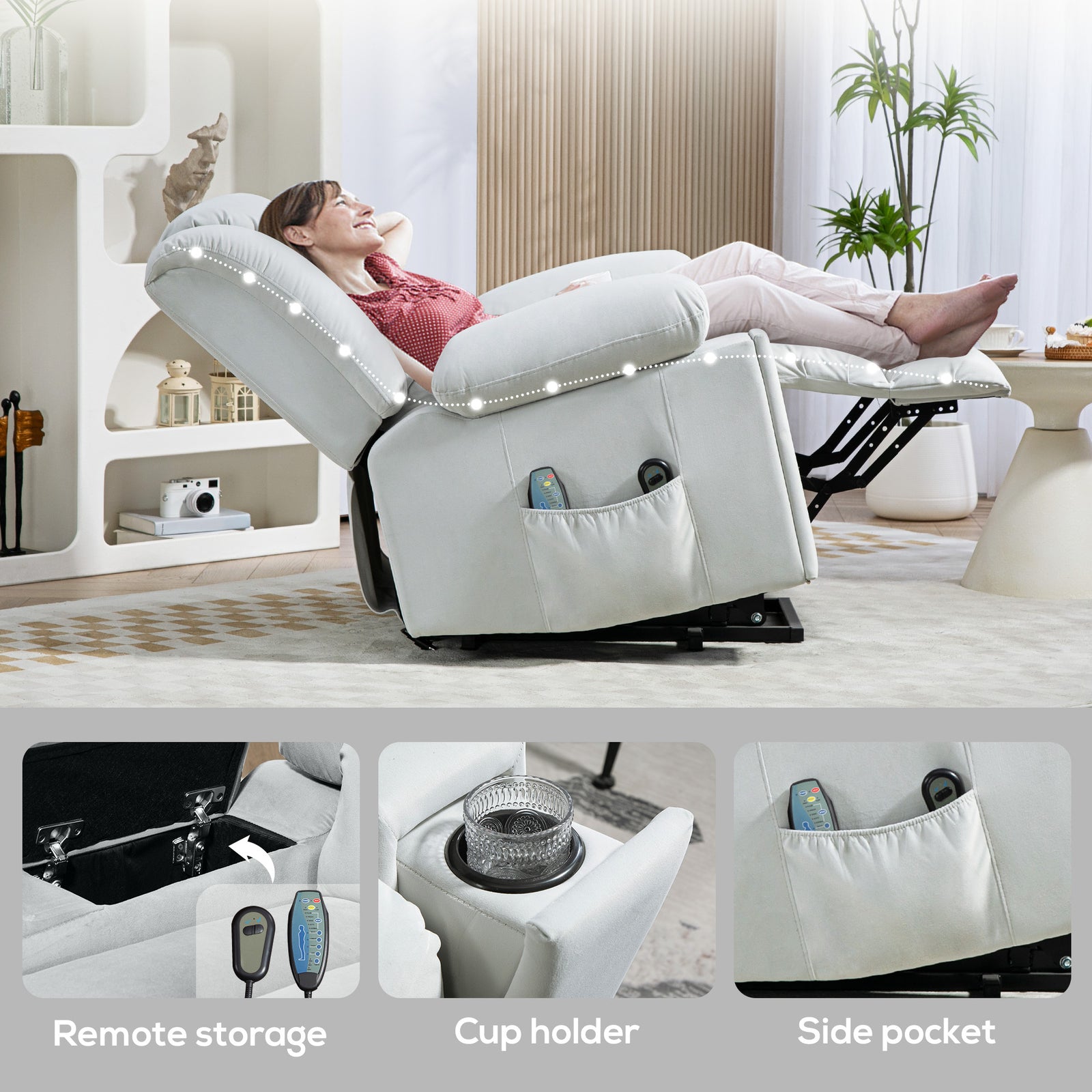 Power Lift Recliner Chair With Vibration Massage, Usb | Dove Gray