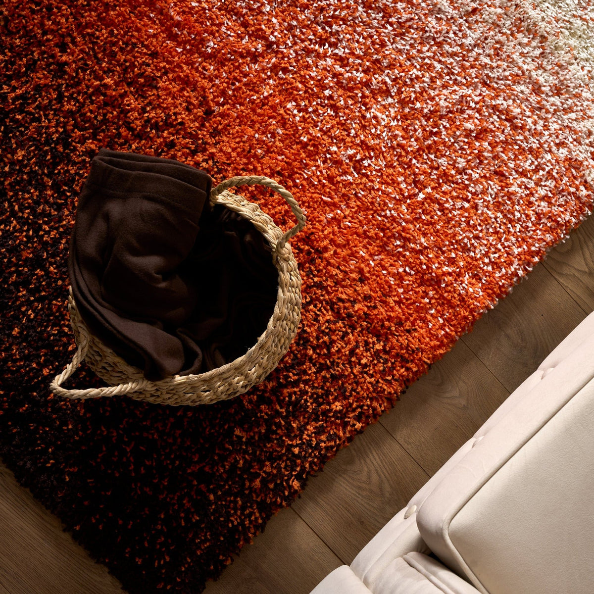 Blended Thick Shaggy Fluffy Deep Pile Living Room Rug | 80cm x 150cm | Orange