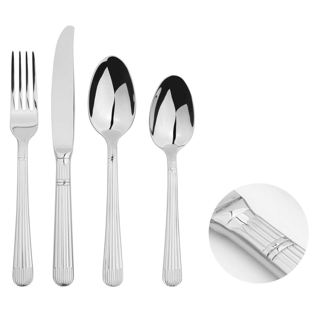 Cutlery Sets Stainless Steel 18/8 Spoons Forks Catering Papyrus | Set of 24 | Silver