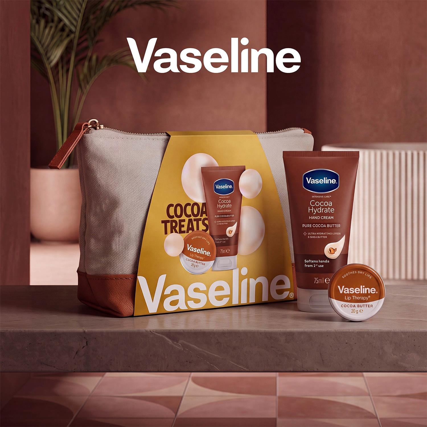 Vaseline Cocoa Treats Beauty Bag Gift Set: Cream & Lip Balm