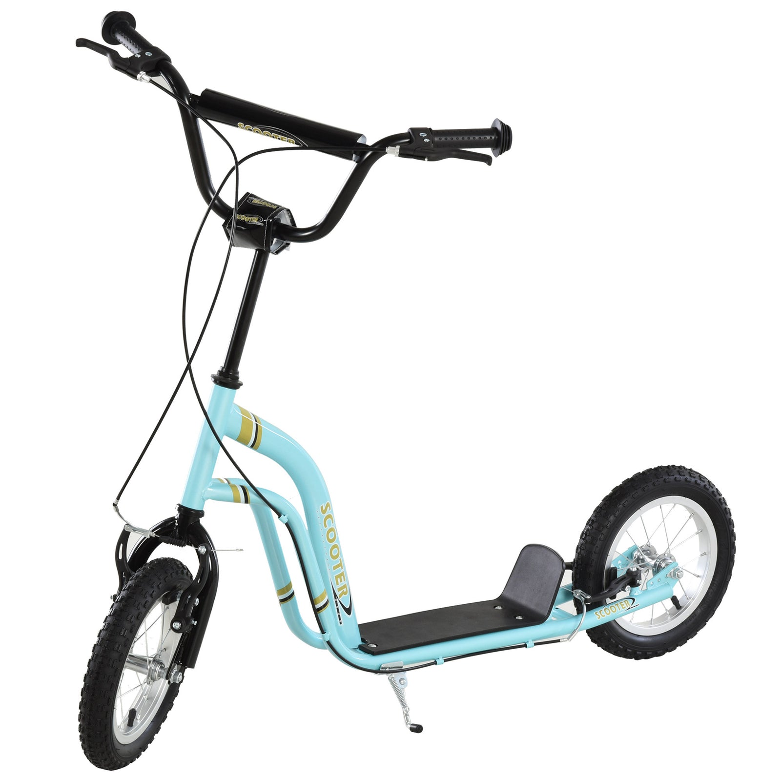 Dual Brakes Kick Scooter 12-inch Inflatable Wheel Ride On Toy For Age 5+ | Blue
