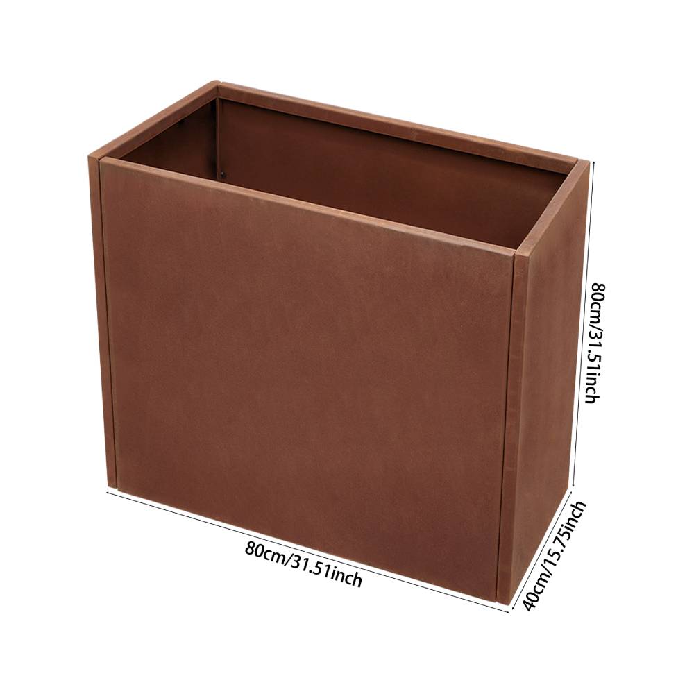 80/100cm W X 40cm D X 80cm H Rust Steel Flowerpot Outdoor Garden Weathering Metal Planter Box, Steel Planter With Drainage Hole | Small