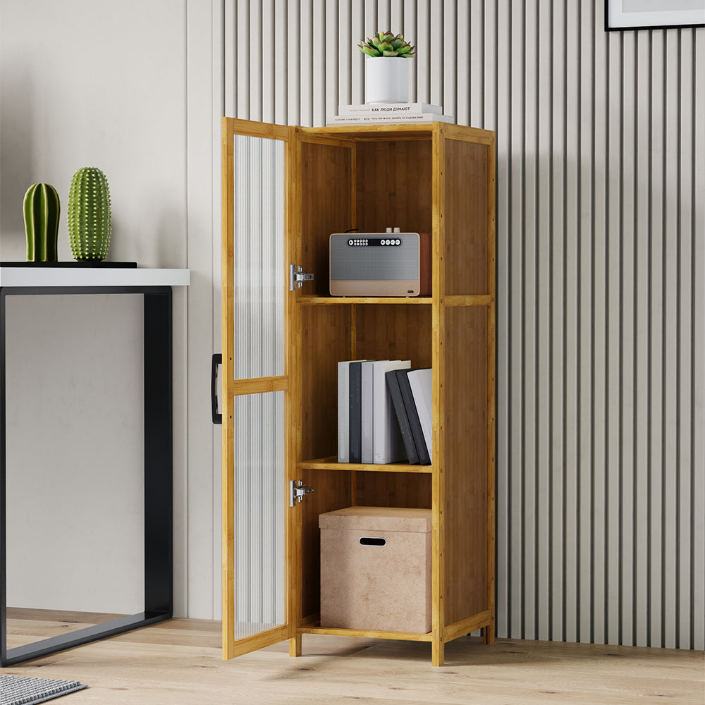 3-tier Narrow Bookcase Storage Cabinet With Acrylic 30cm W Door