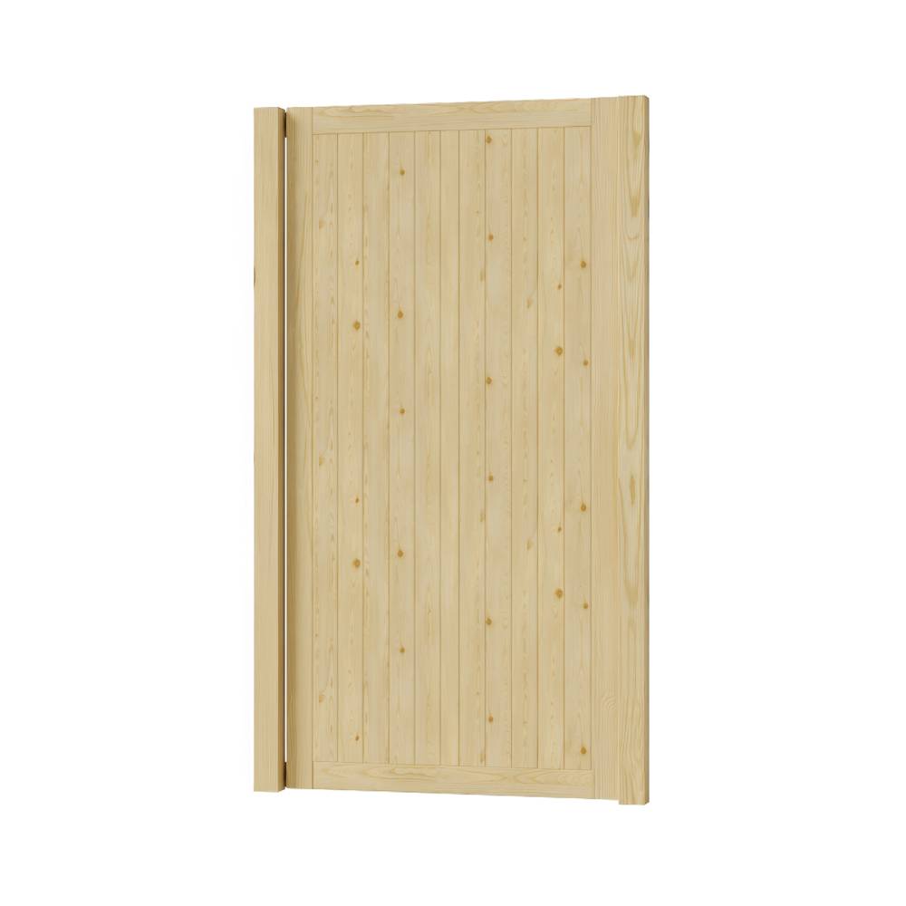 90cm W X 180cm H Solid Wood Panel Door With Natural Finish, Classic Vertical Plank Design With Door Latch