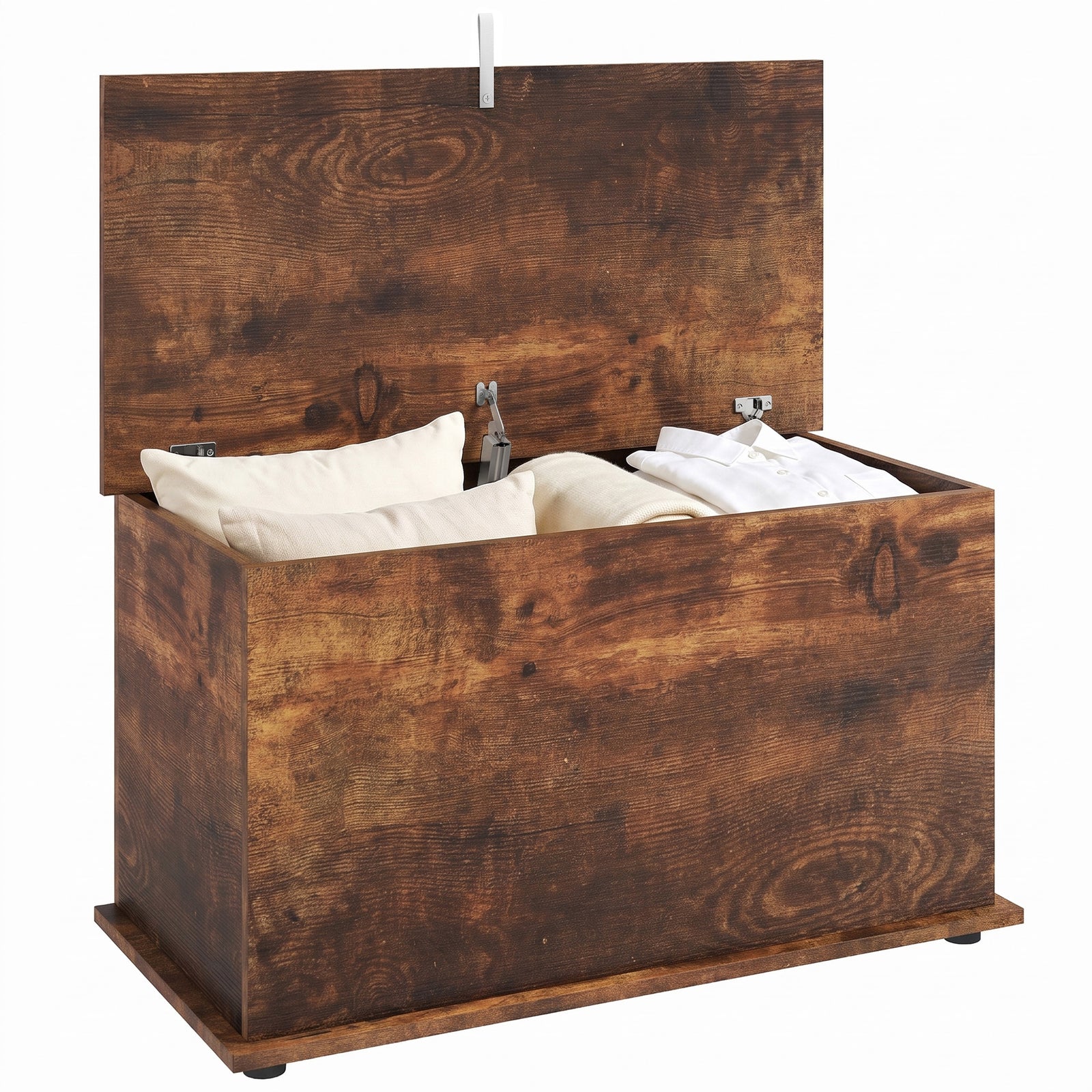 Storage Chest With Safety Hinged Lid, 102l Storage Box | Rustic Brown