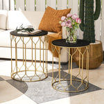 Nesting Small Garden Table Set Of 2 W/ Marble Effect Top | Black