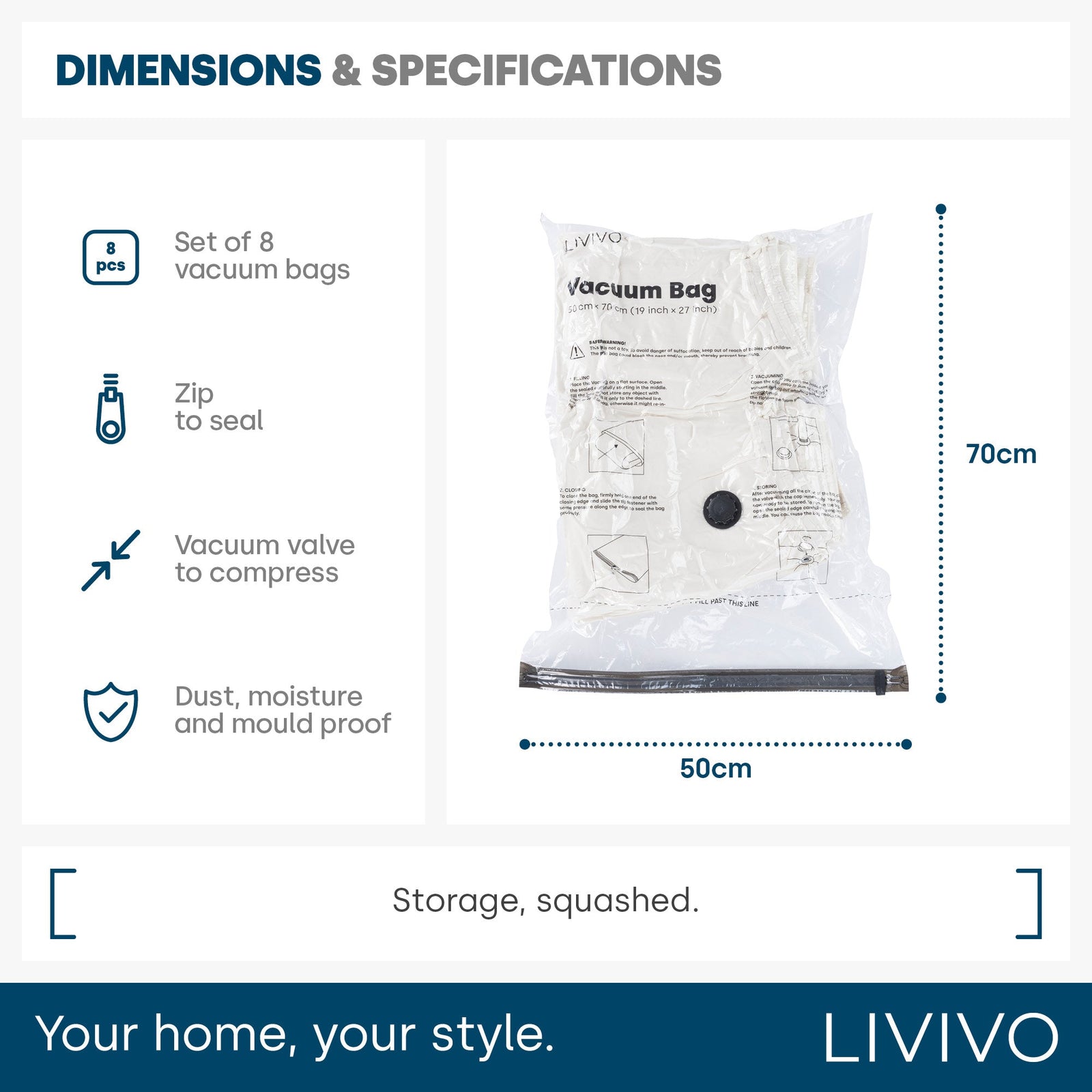 8 Pack Vacuum Bags - Black