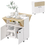HOMCOM Folding Dining Table, Rolling Drop Leaf Table With Hidden Shelf