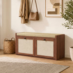 HOMCOM Rattan Shoe Bench With Padded Cushion And 2 Cabinets