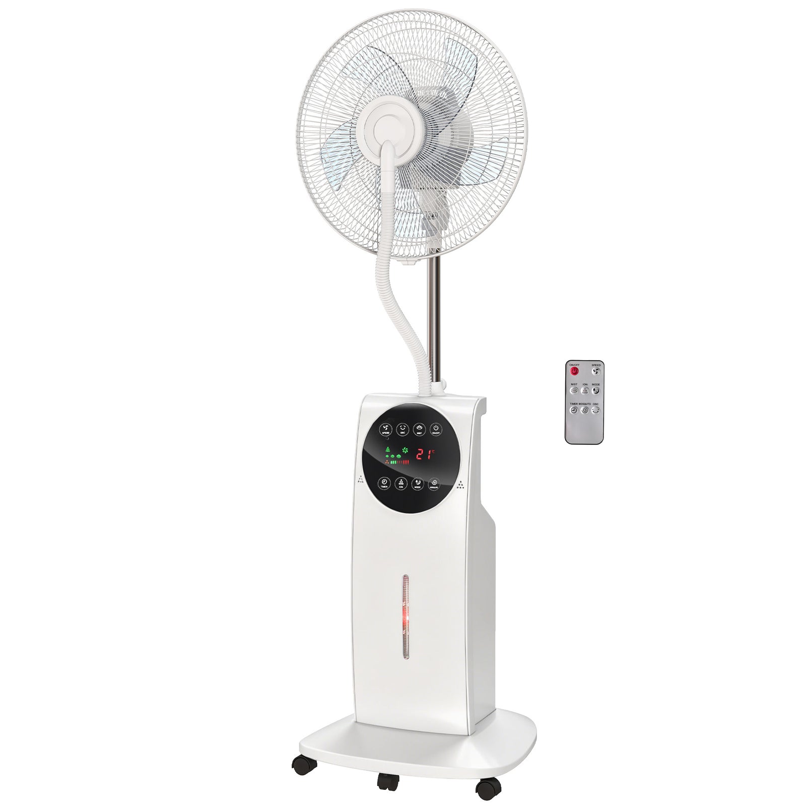 16" Pedestal Fan With Water Mist Spray Standing Fan, 3.1l Tank, White