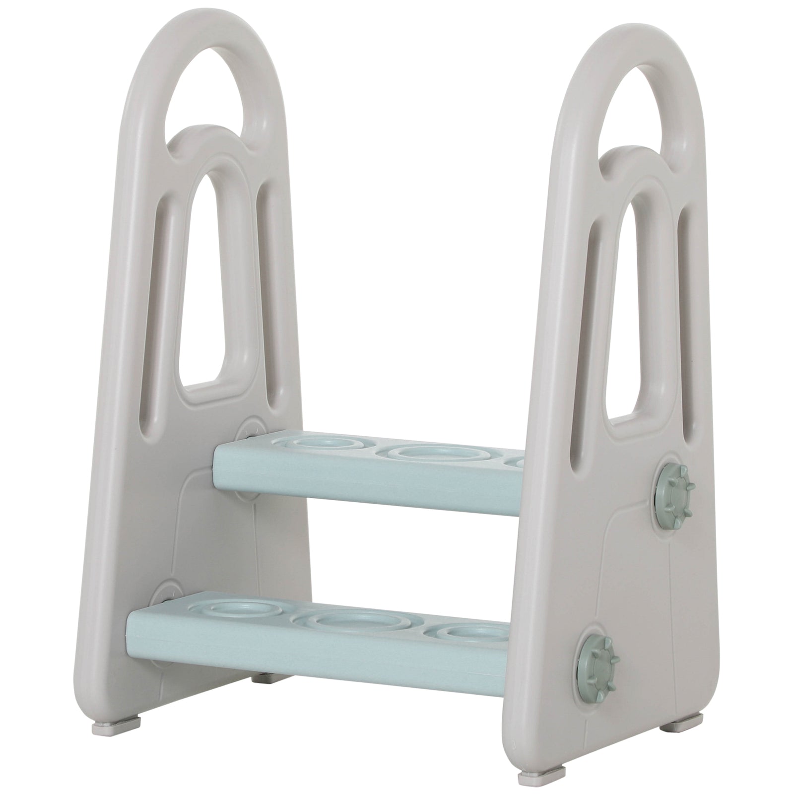 Kids Step Stool, Toddler Kitchen Helper With Handle For Bathroom, Blue And Grey